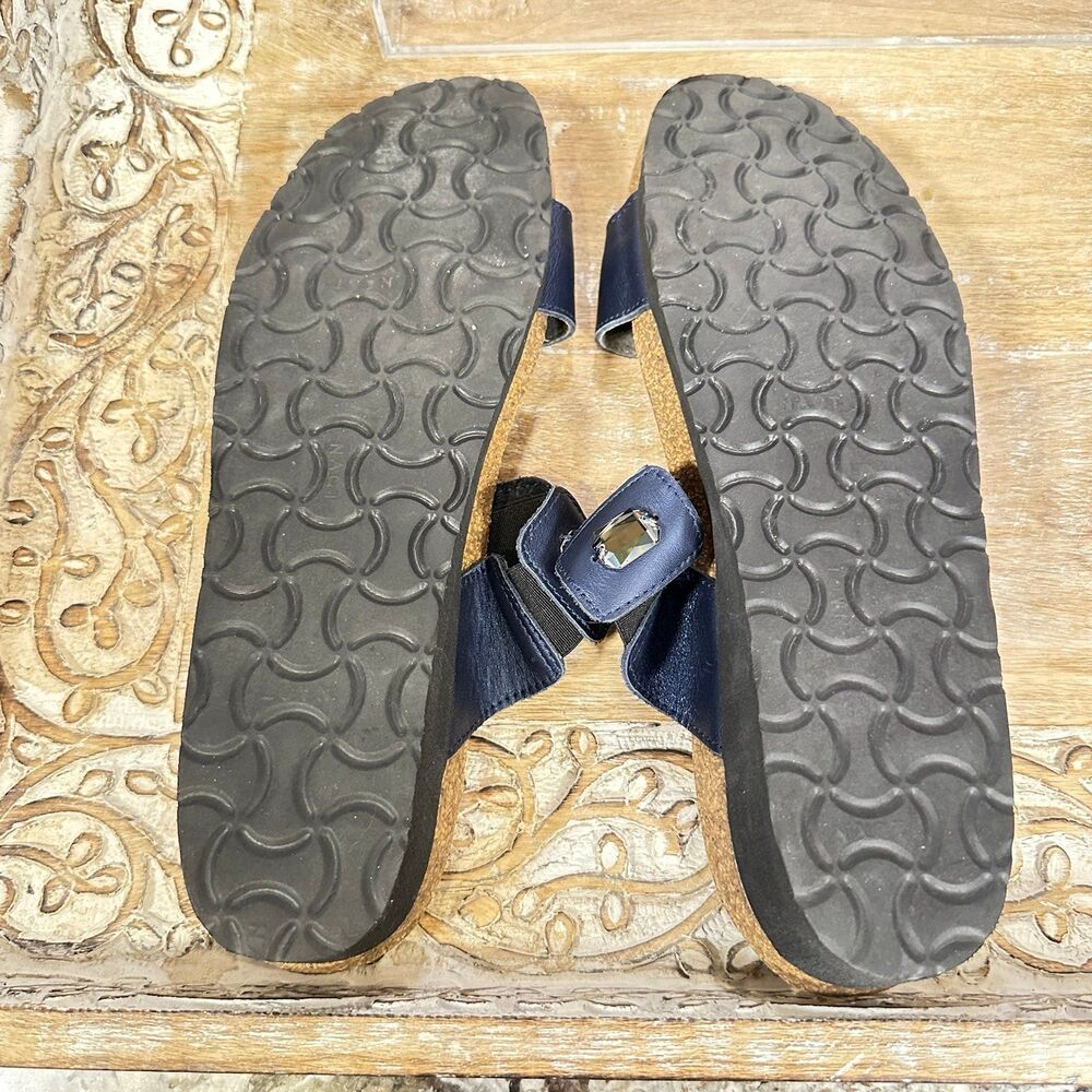 Naot EUC Blue Leather 2 Strap Jewel Accent Slip On Sandal Shoe 40 EU -11 US - Picture 6 of 11